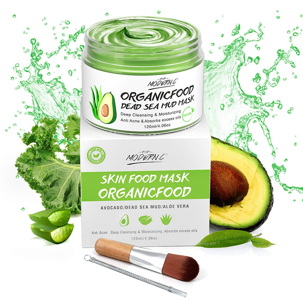 POP MODERN.C avocado dead sea mud stick mask close-up showing creamy texture for hydrated skin.