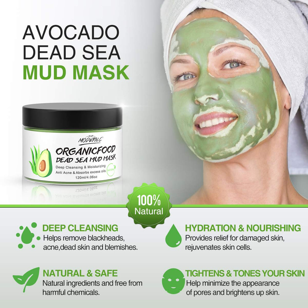 POP MODERN.C clay mask avocado dead sea mud stick close-up demonstrates a calming formula.
