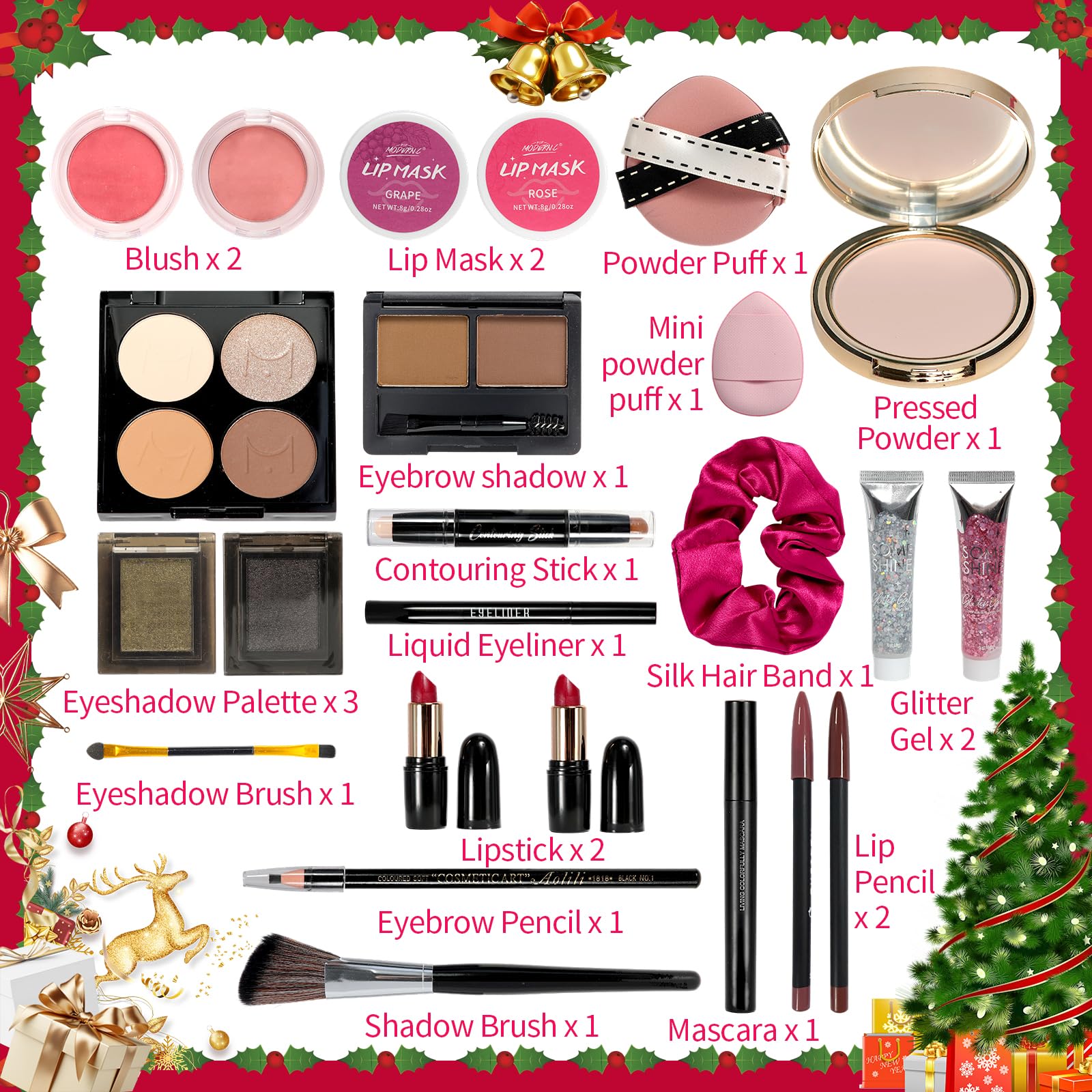 POP MODERN.C advent calendar 24 items inside, daily surprises for festive makeup looks.