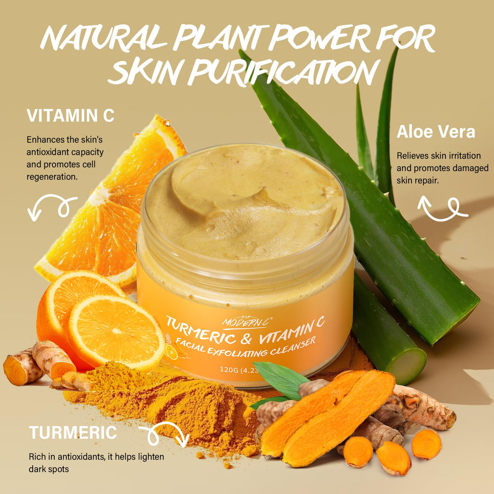 POP MODERN.C Natural walnut shell exfoliant powder reveals gentle texture renewal.