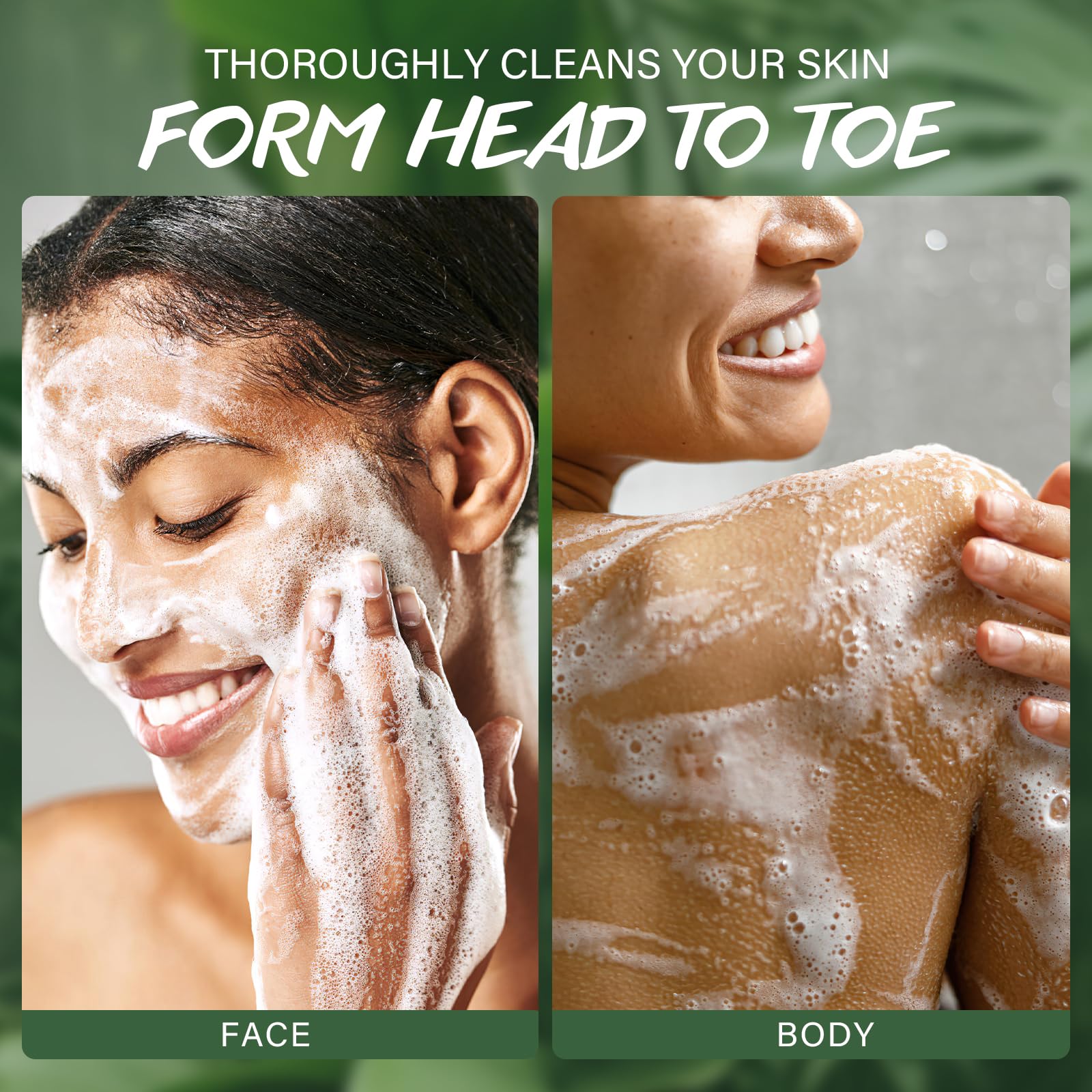Rich lather from POP MODERN.C tea tree soap bar for full-body cleansing.
