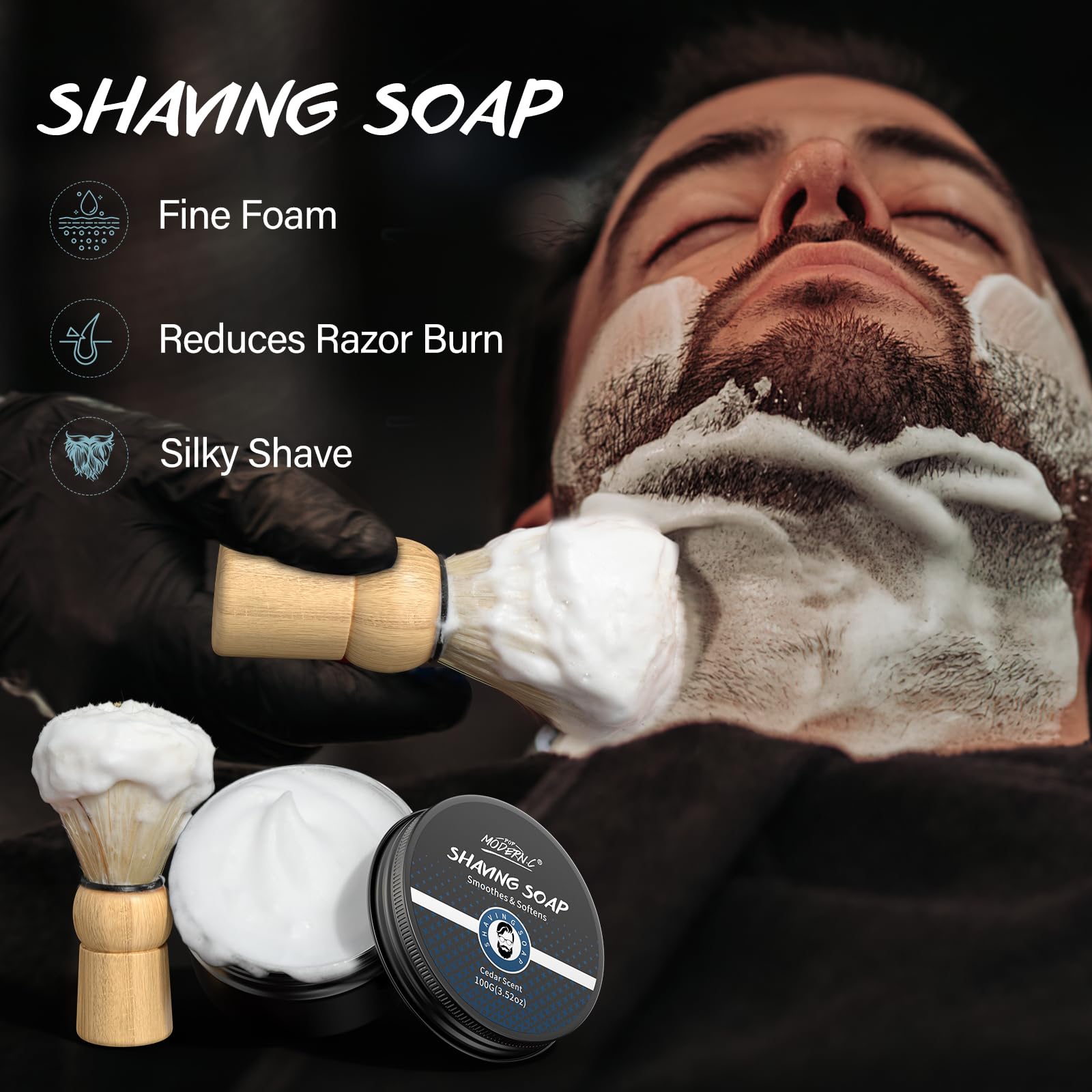 POP MODERN.C beard bib apron catches hair for a cleaner shave.
