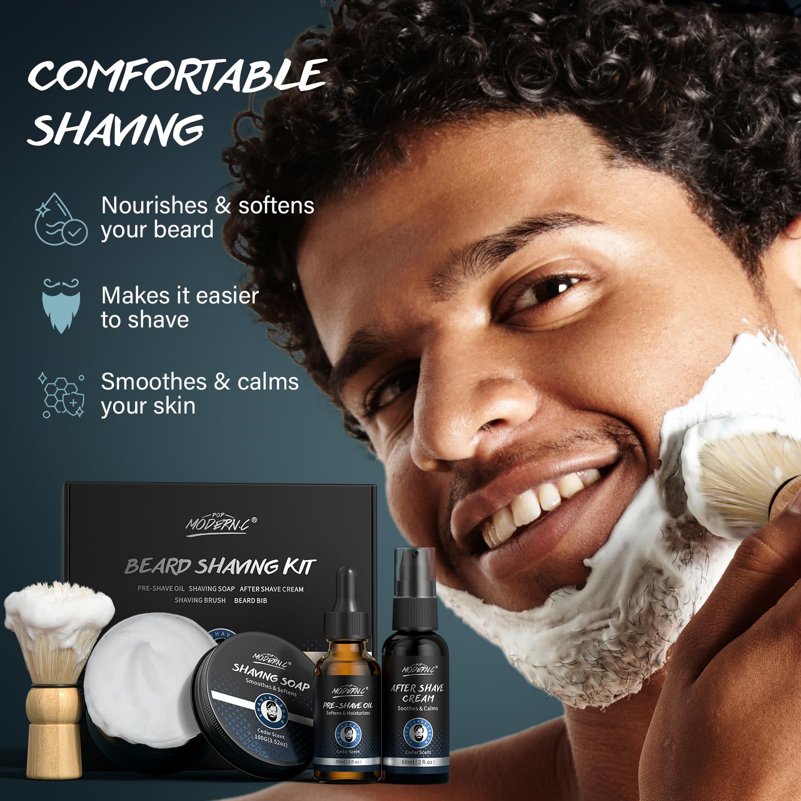 POP MODERN.C shaving soap 100g container creates rich lather and protection.
