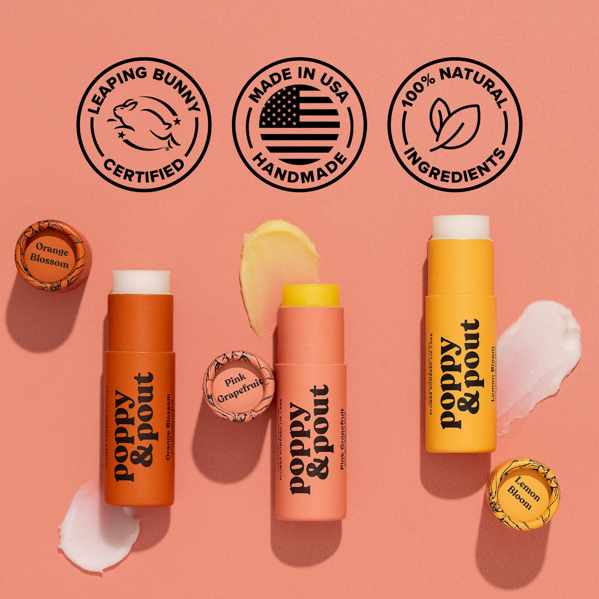 Poppy & Pout beeswax and coconut oil natural ingredients.