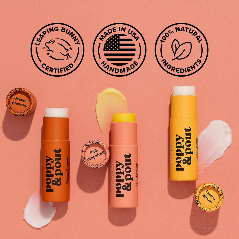 Poppy & Pout beeswax and coconut oil natural ingredients.
