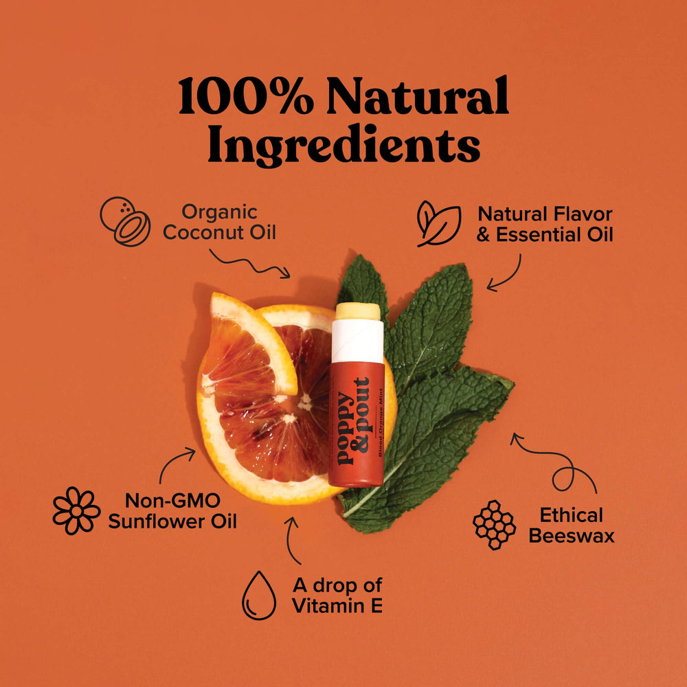 Poppy & Pout balm being applied for refreshing moisture on lips.