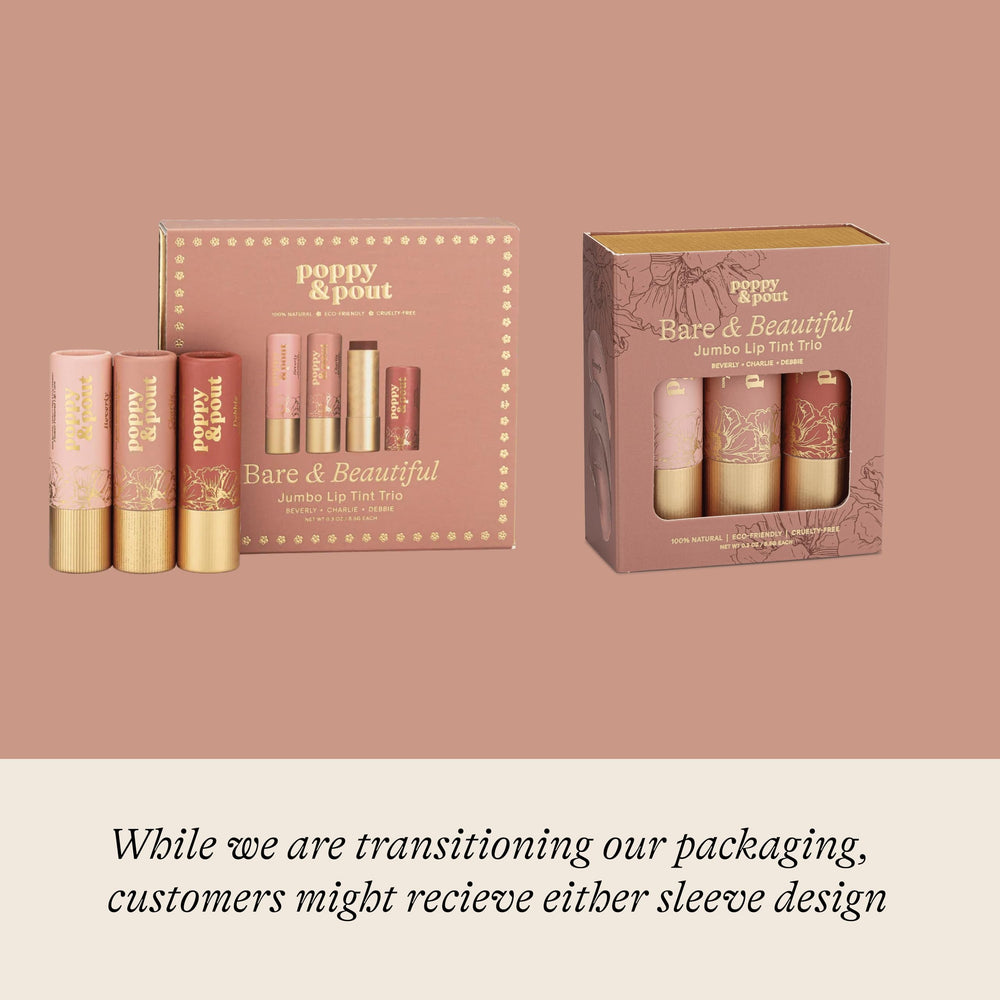 Poppy & Pout recyclable cardboard tubes highlight sustainable packaging.