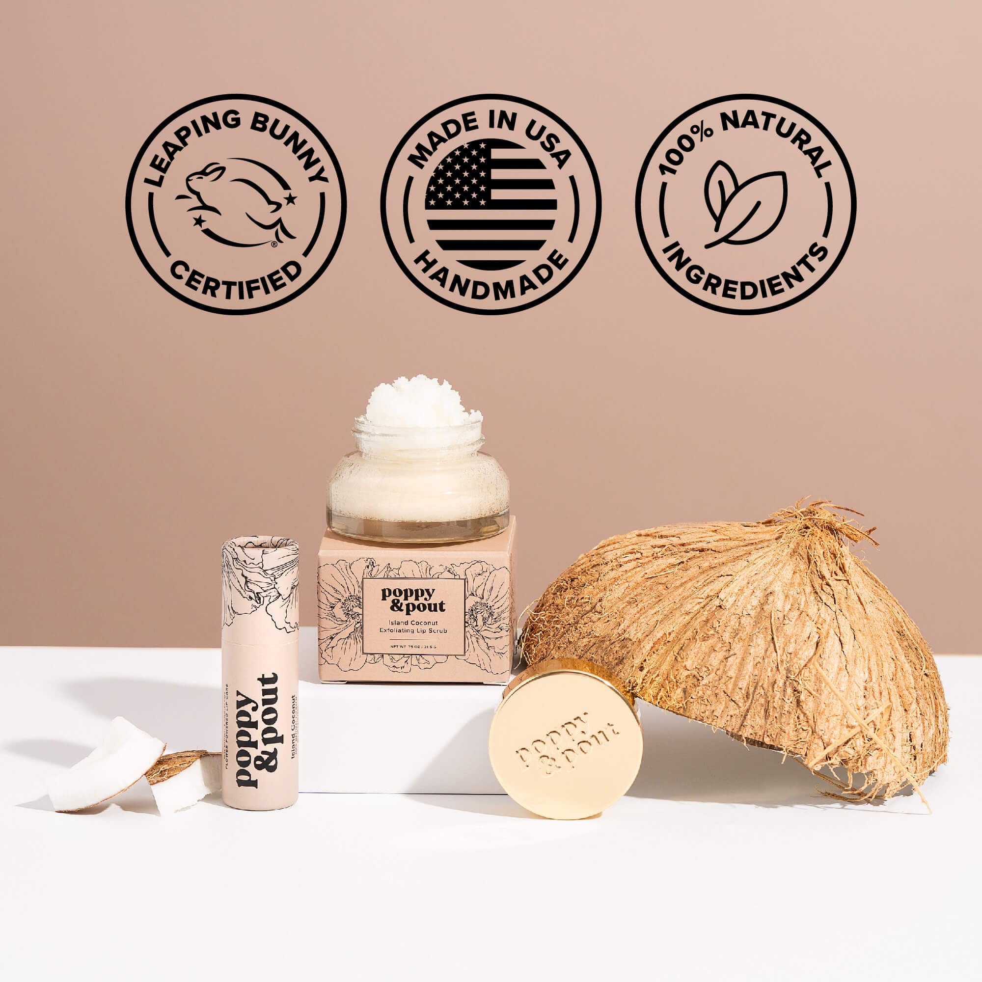 Beeswax detail on Island Coconut lip balm formula indicating rich protection.