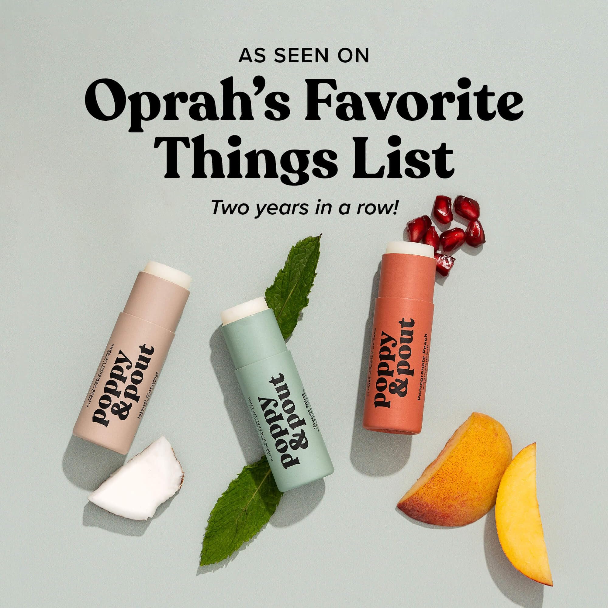 Poppy & Pout Island Coconut lip balm packaging box made with recyclable materials.