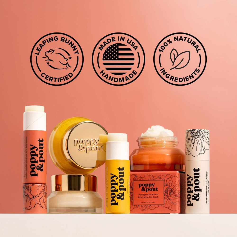 Closeup of lip balm tip shows rich, glossy finish for quick touch-ups.