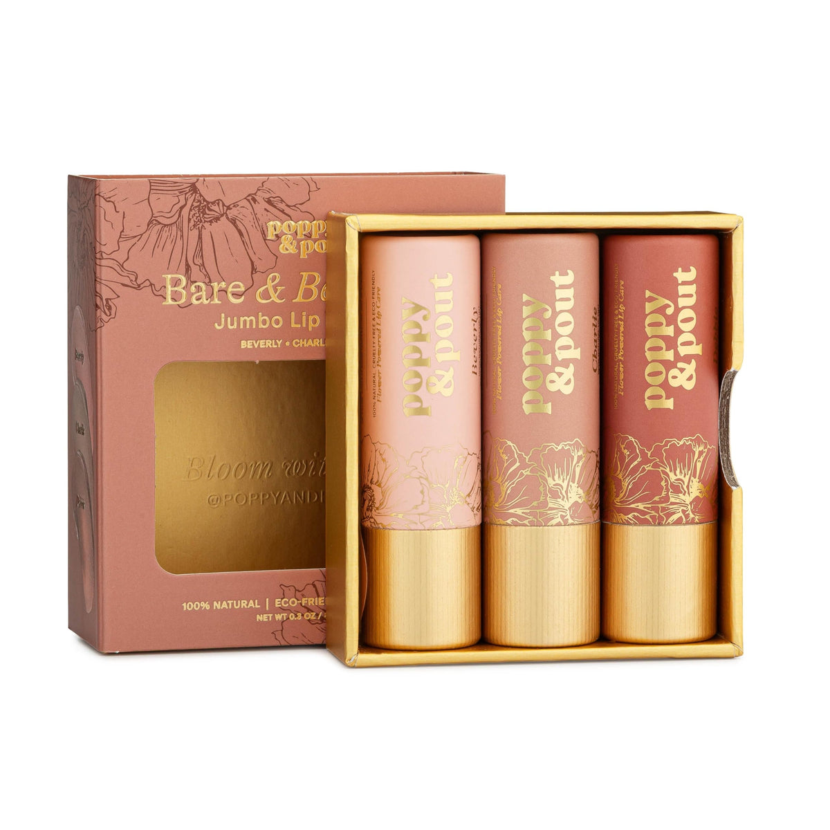 Poppy & Pout lip tint swatch shows natural color for daily wear.