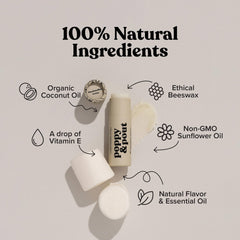Opened tube of Poppy & Pout Marshmallow Creme Jumbo Lip Balm for smooth application.