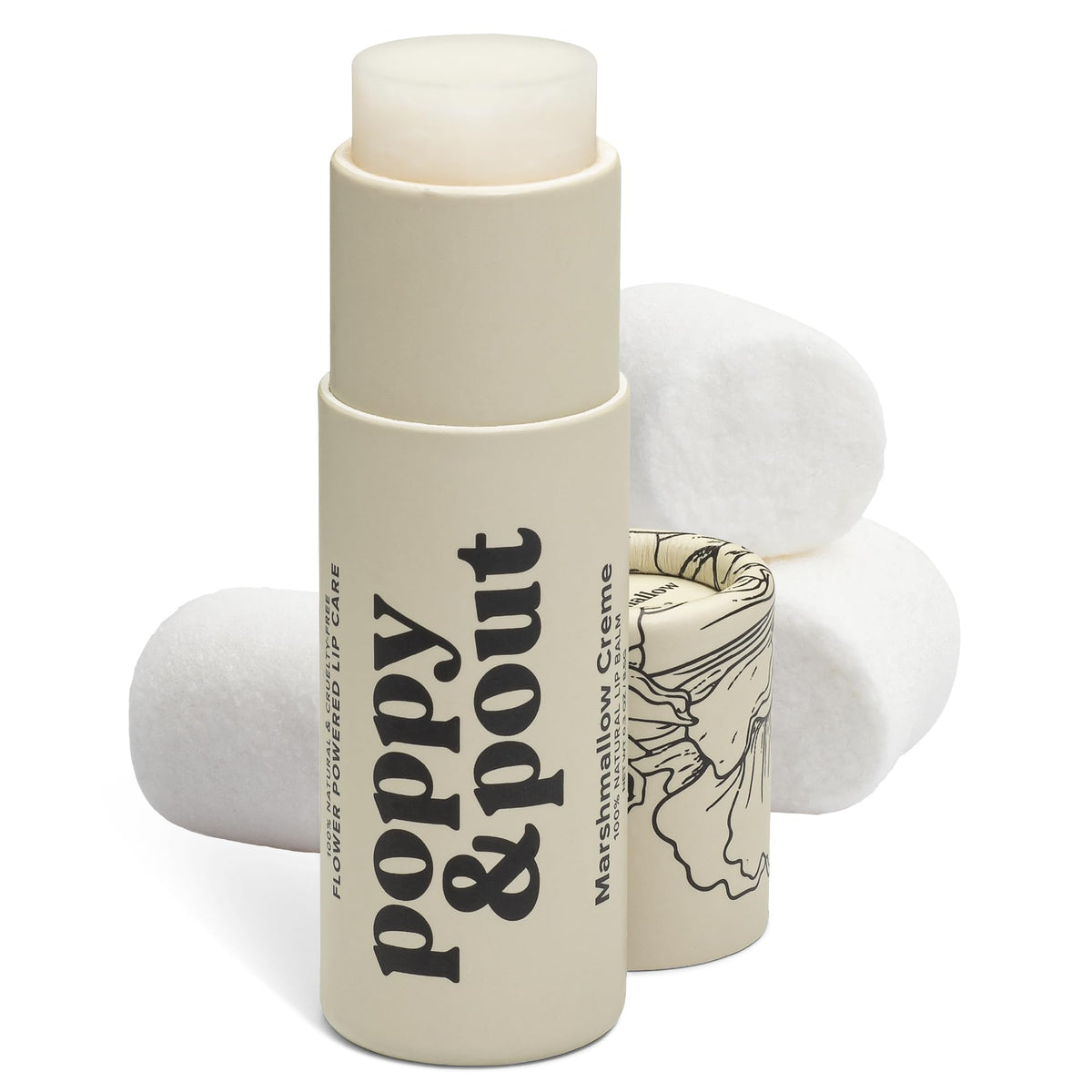 Poppy & Pout Marshmallow Creme Jumbo Lip Balm tube for everyday hydration.