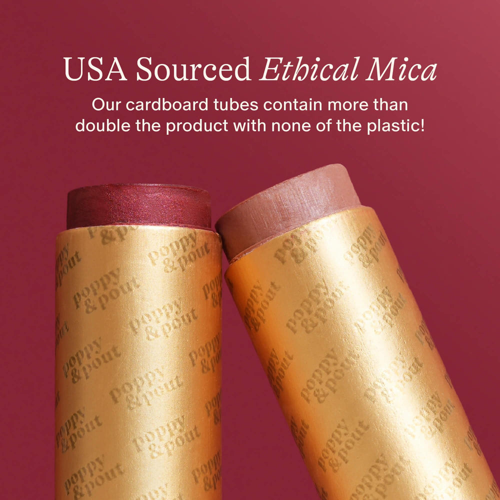 Natural ingredients in Poppy and Pout lip tints including beeswax.