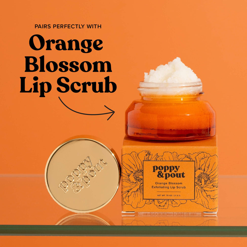 Poppy & Pout ingredient-focused image for daily Orange Bloom lip care.