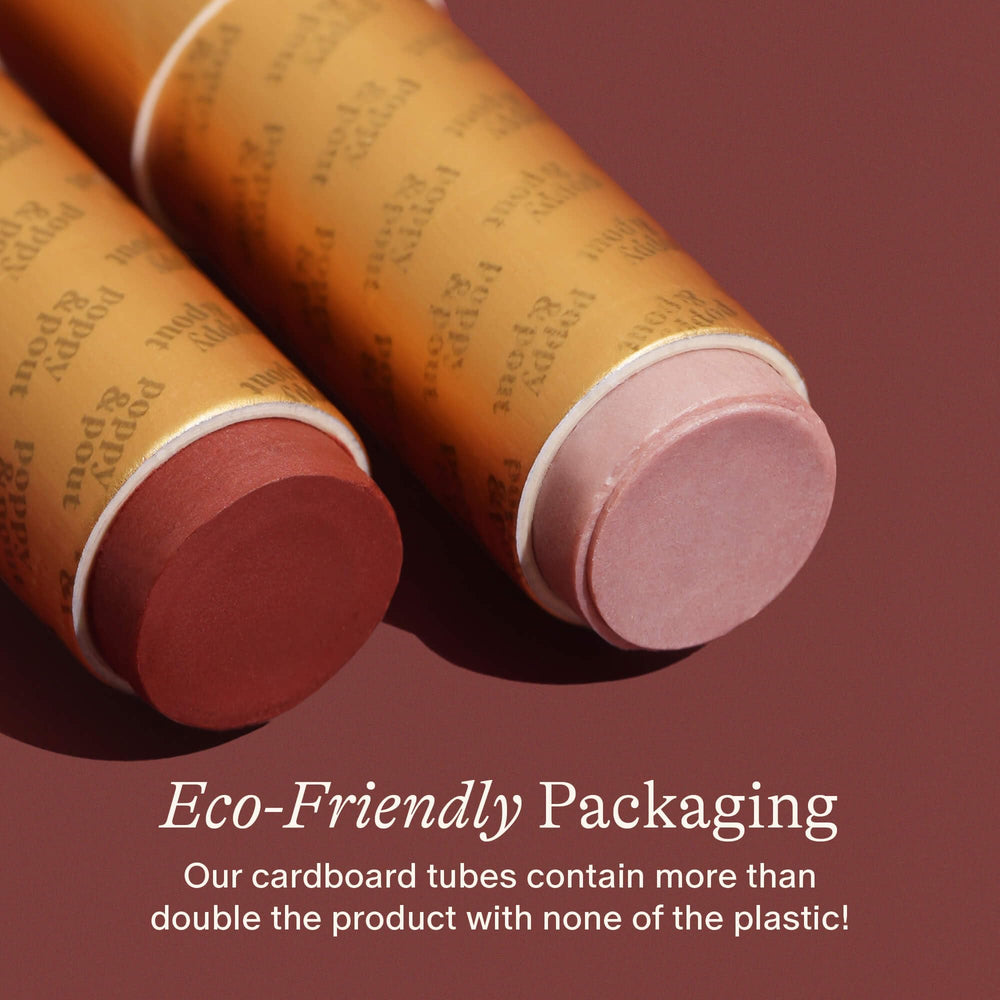 Poppy & Pout includes vitamin E and coconut oil for conditioning.