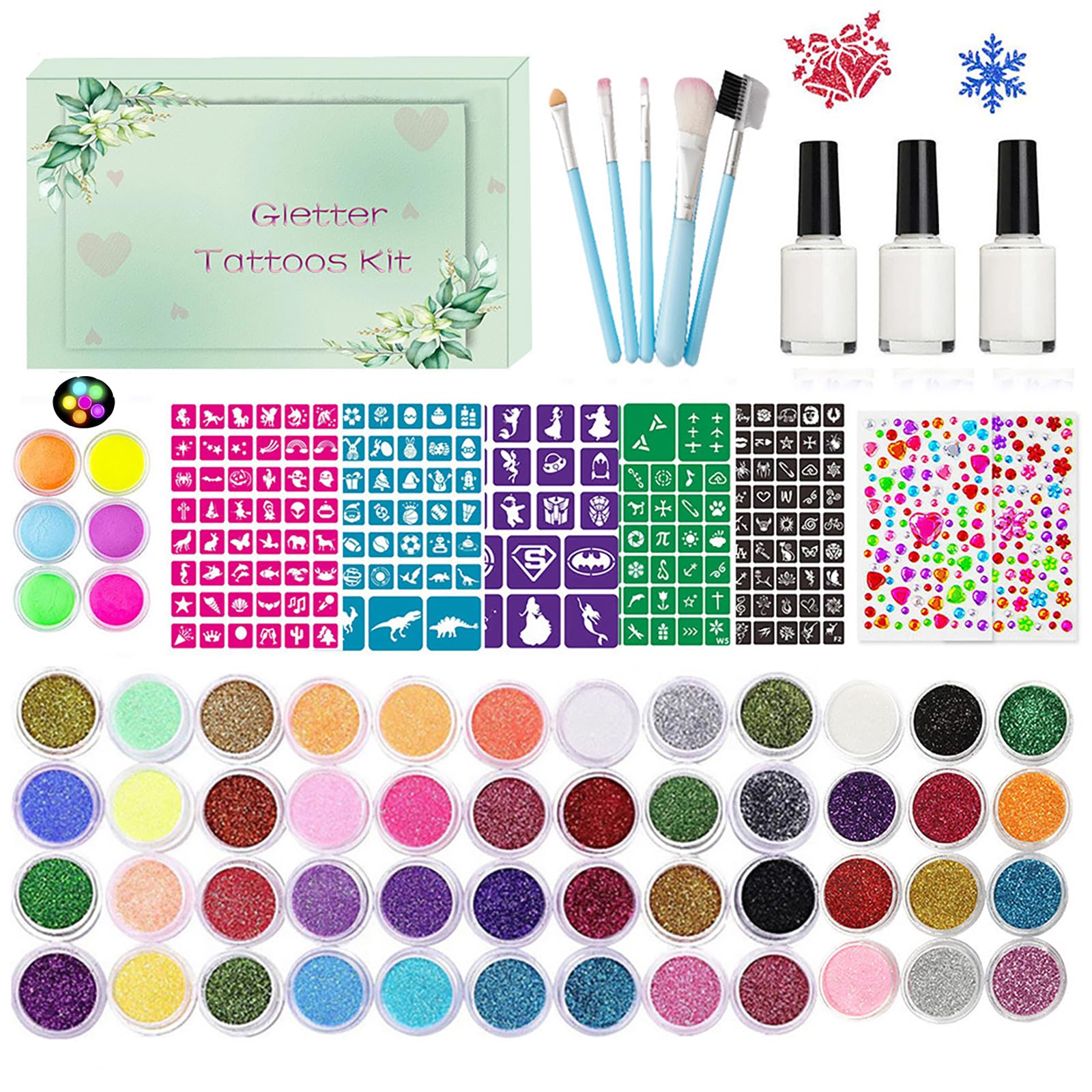 POPUBABI glitter tattoo kit with vibrant colors for kids' party fun
