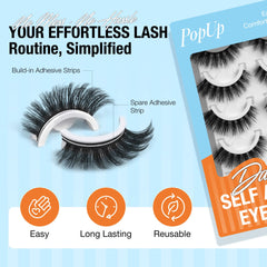PopUp self-adhesive lashes closeup highlights seamless press-on application.