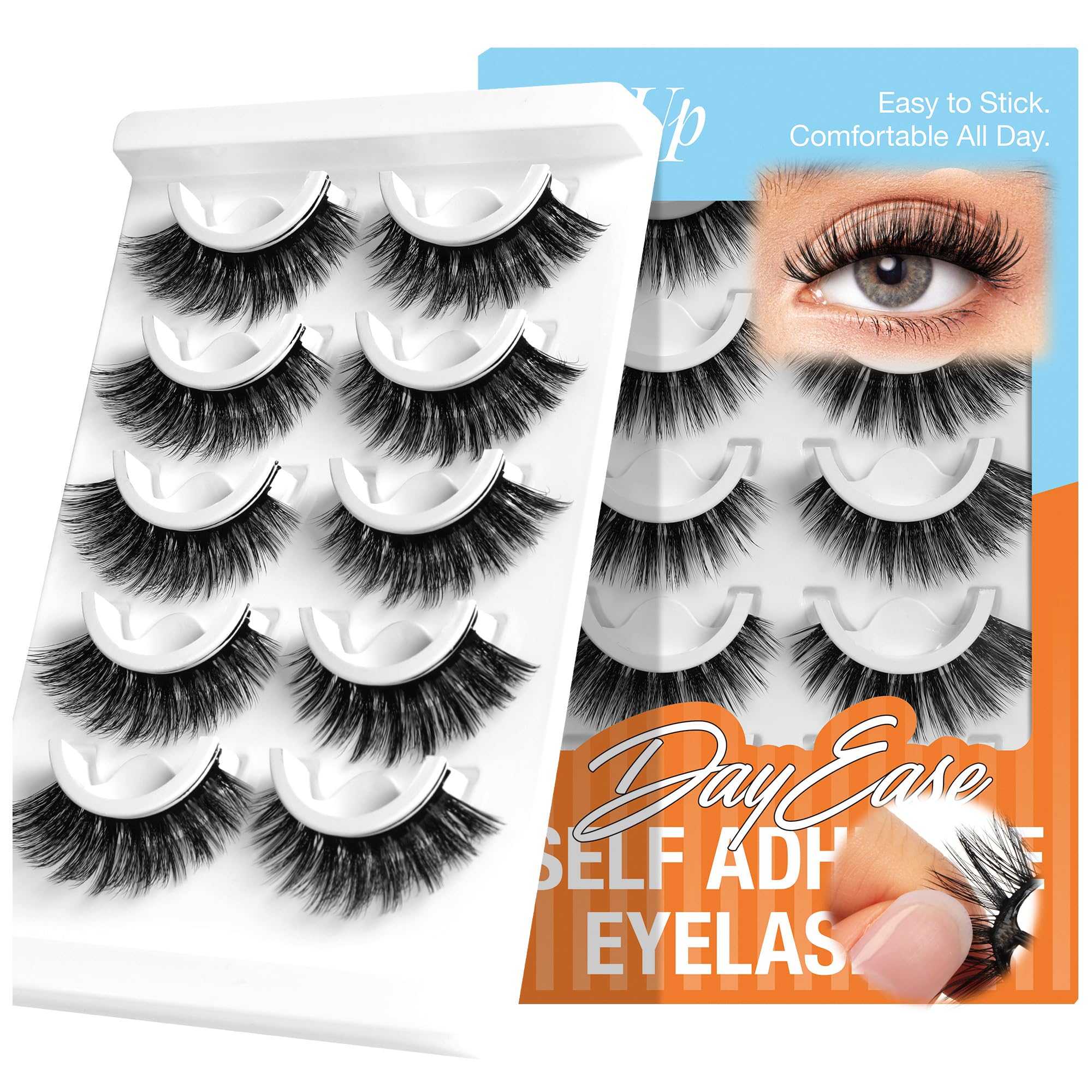 PopUp self adhesive eyelashes natural look bundle with built-in adhesive for quick wear.