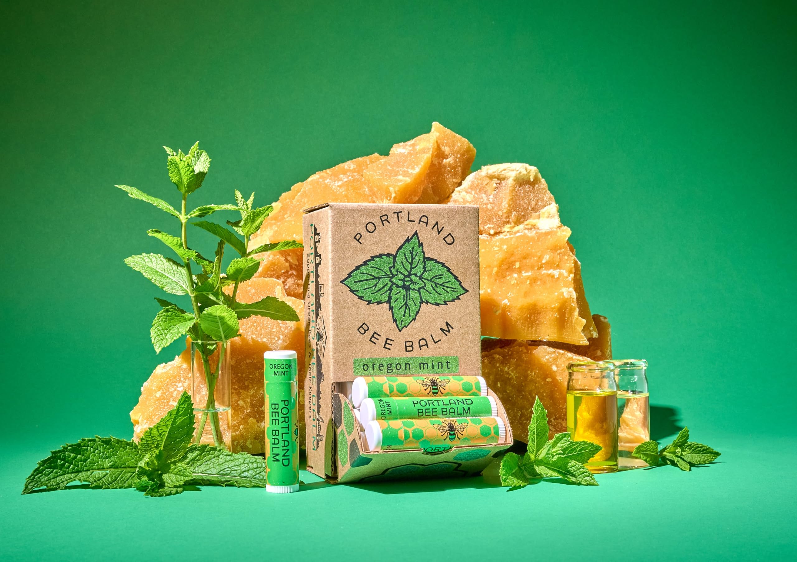 Portland Bee Balm local organic oils swirl highlighting clean, natural ingredients