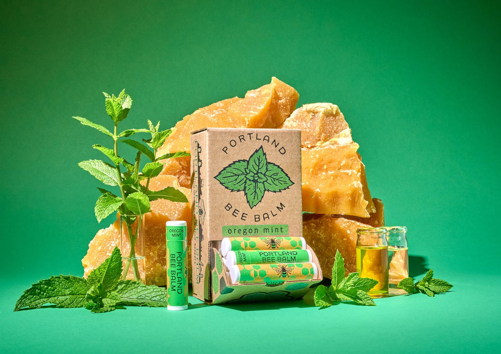 Portland Bee Balm local organic oils swirl highlighting clean, natural ingredients