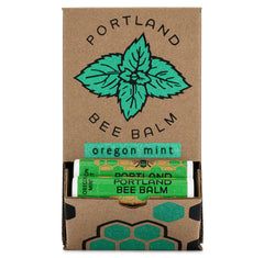 Portland Bee Balm Oregon Mint lip balm tube closeup showing natural moisturization for dry lips