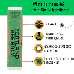 Portland Bee Balm packaging closeup showing recyclable materials and sustainable design