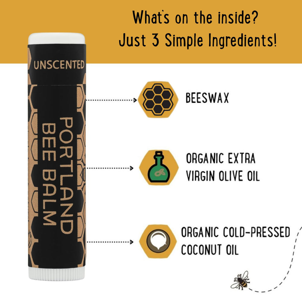 Label close-up of organic local ingredients used in Portland Bee Balm.
