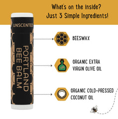 Label close-up of organic local ingredients used in Portland Bee Balm.