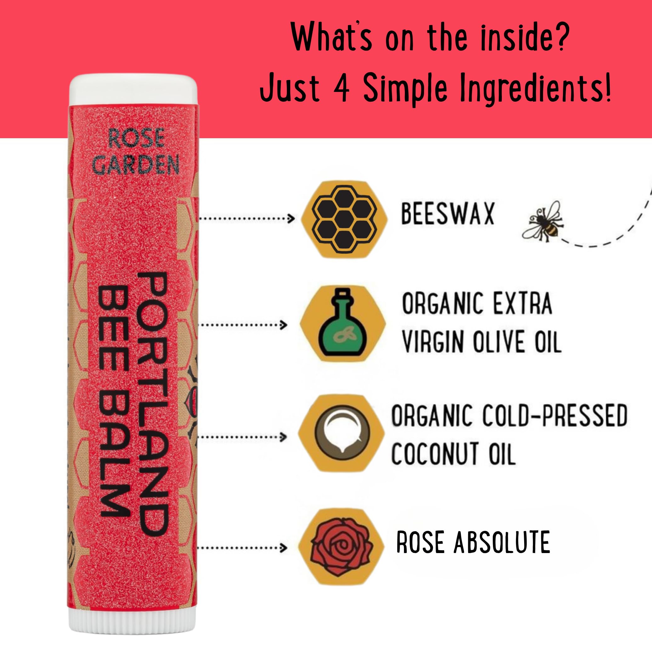 Rose Garden lip balm with real rose extract for subtle fragrance