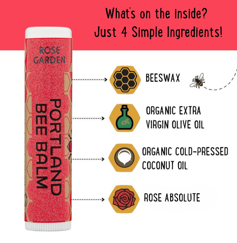 Rose Garden lip balm with real rose extract for subtle fragrance