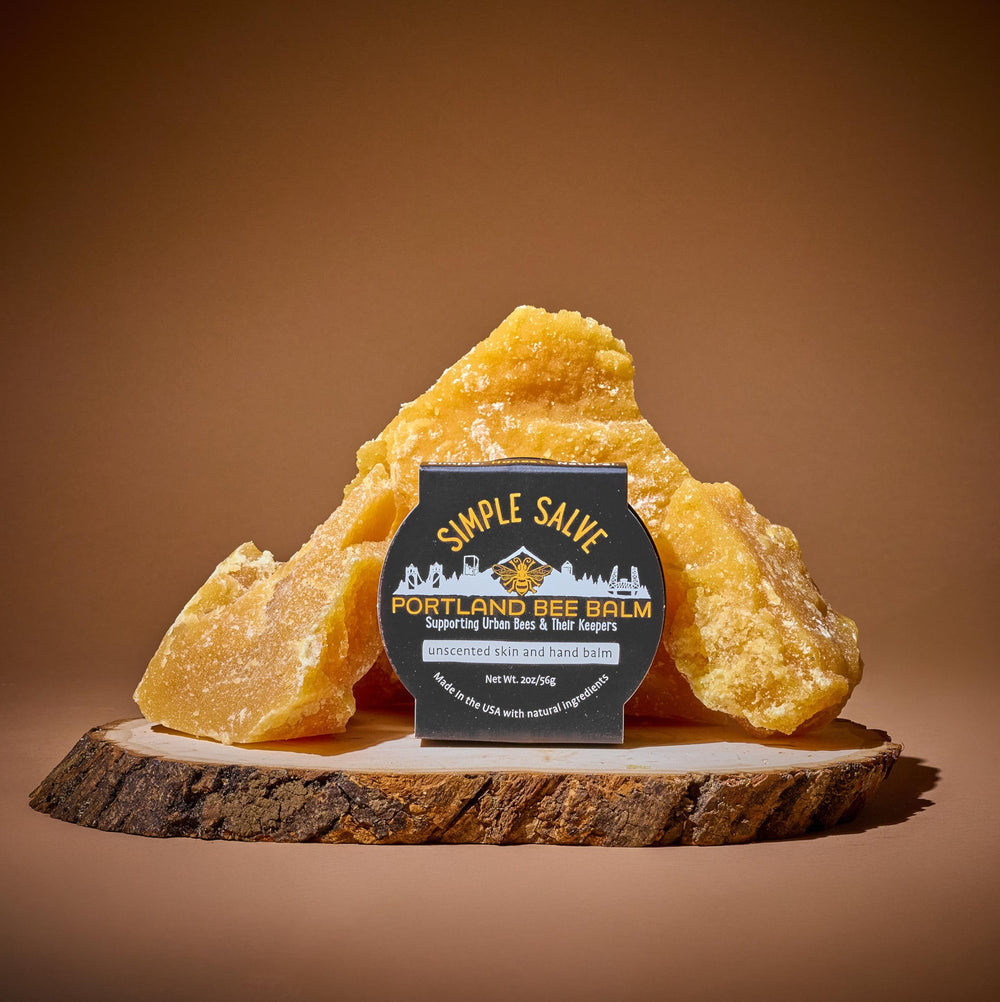 Portland Bee Balm Simple Salve packaging on shelf communicates natural ingredients and care