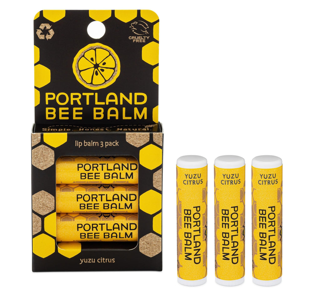 Portland Bee Balm Yuzu Citrus tube front, refreshing lip balm for soft lips.