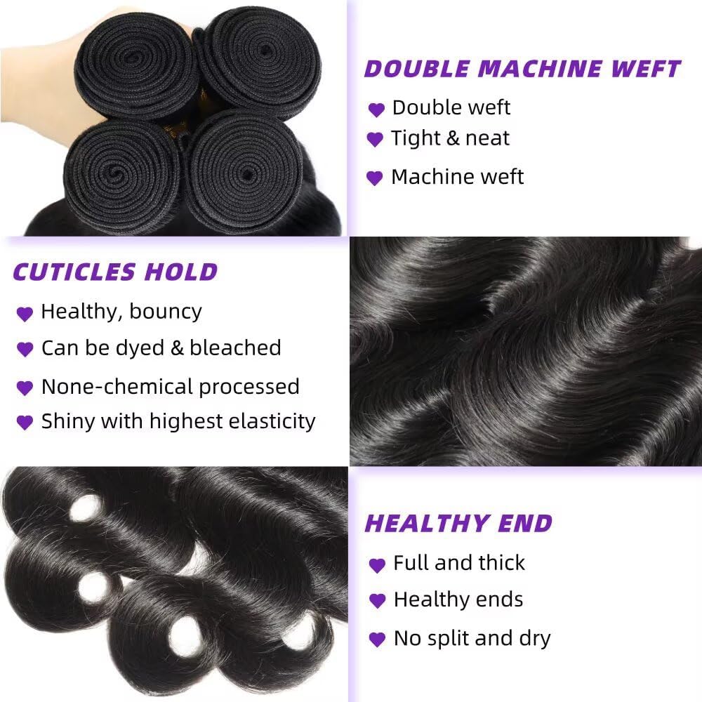 Poshbash body wave bundles 18 inch, durable weft with full density