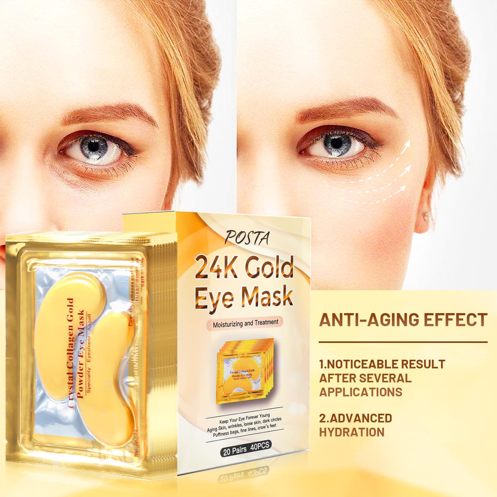 POSTA 24K Gold Eye Mask close-up shows shimmering gold powder