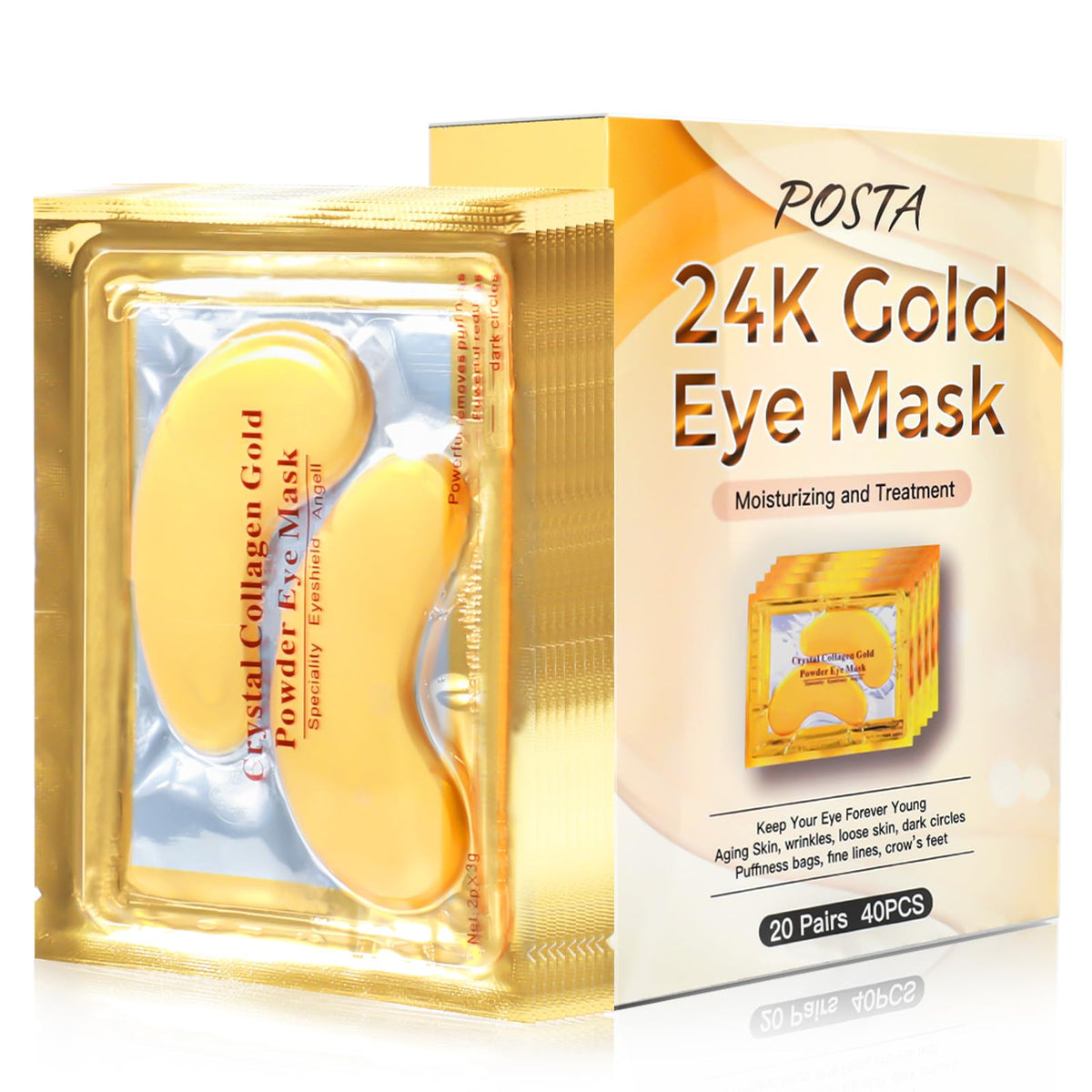 POSTA 24K Gold Eye Mask packaging: premium at-home spa treatment