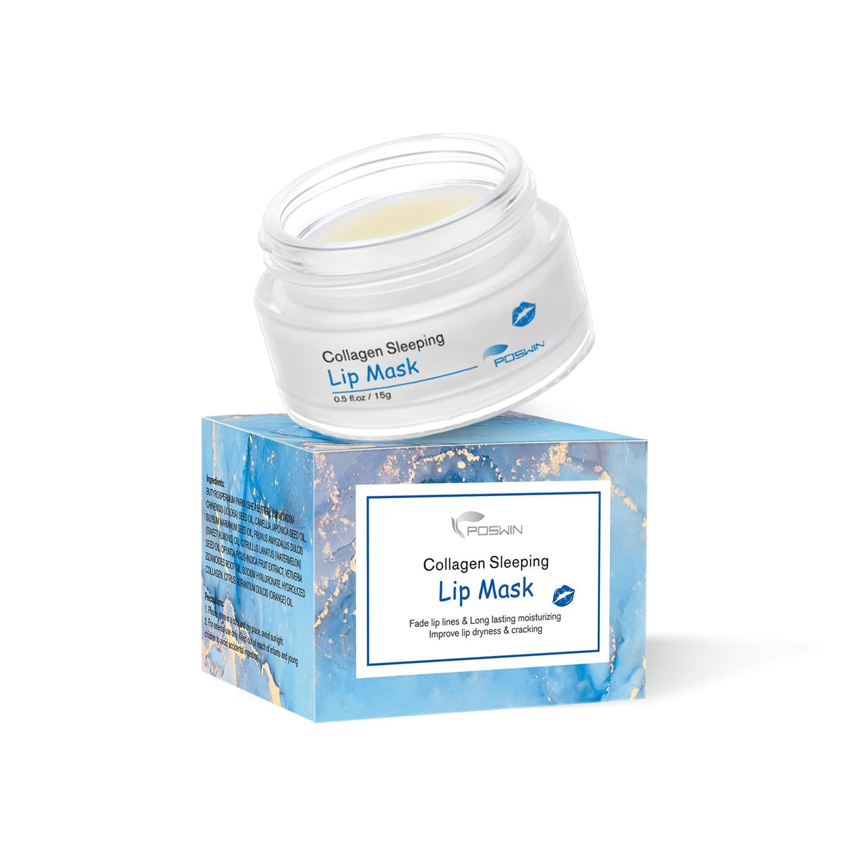POSWIN Lip Sleeping Mask packaging close-up emphasizing natural ingredients for overnight lip care.