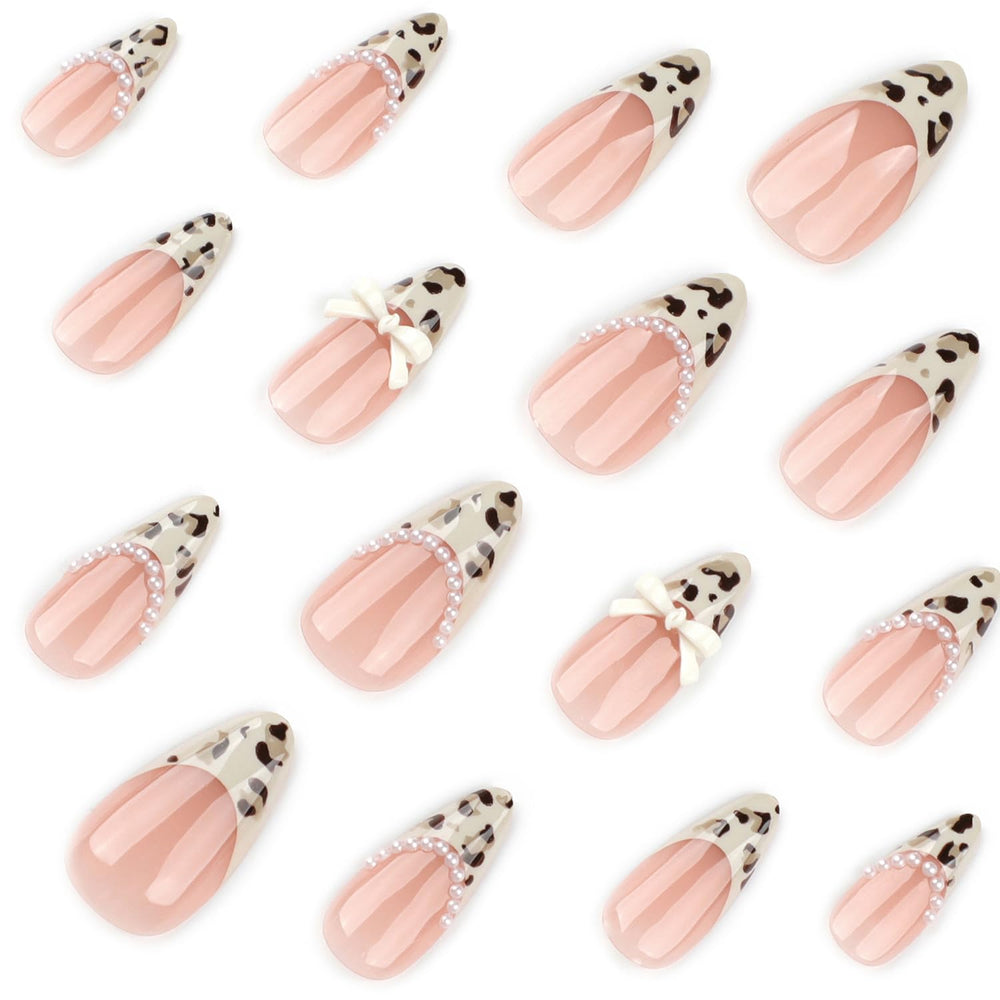 Posyofet leopard-print press-on nails with a 3D bow for bold style.