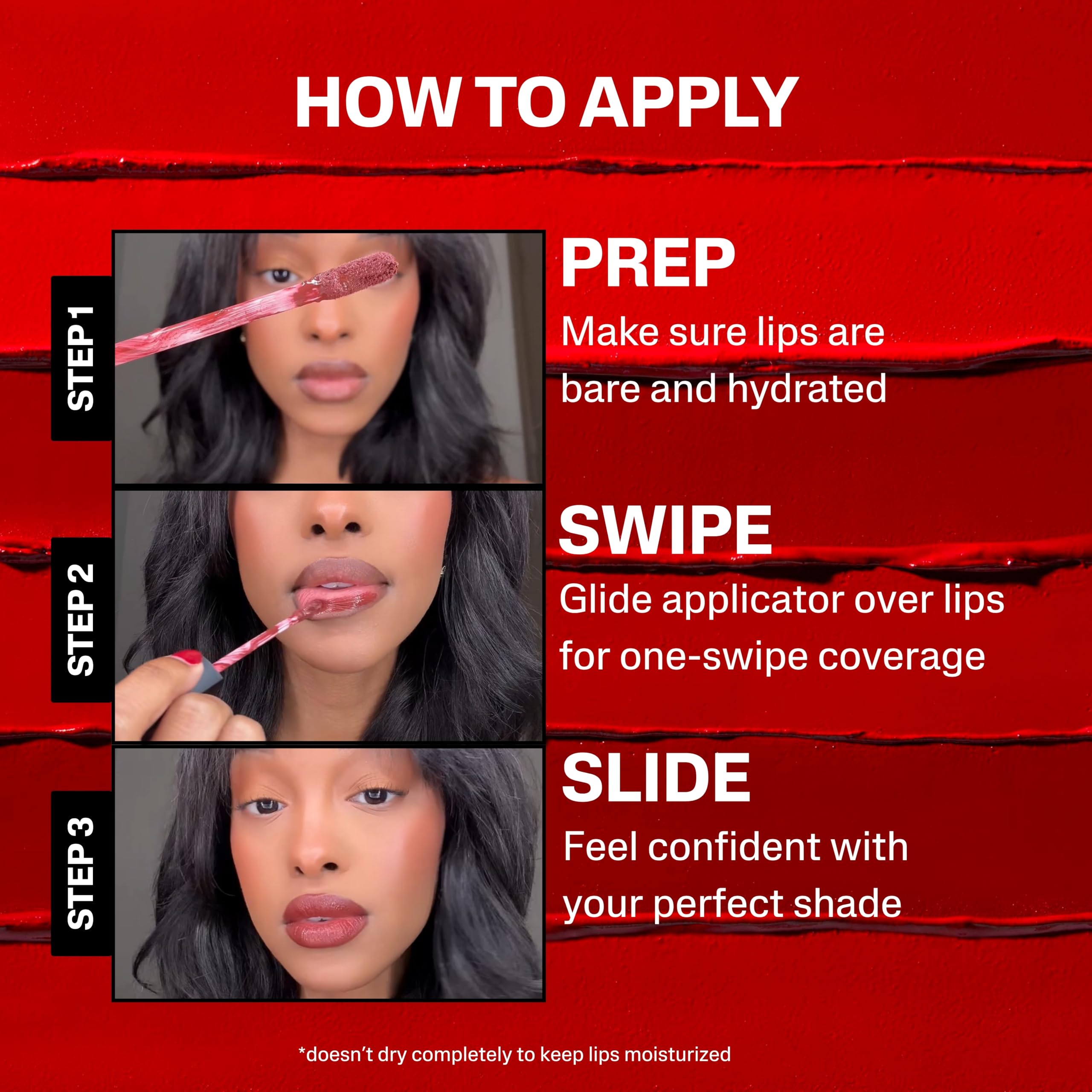 Pound Cake Cake Batter red shade delivers bold, long-lasting lip color