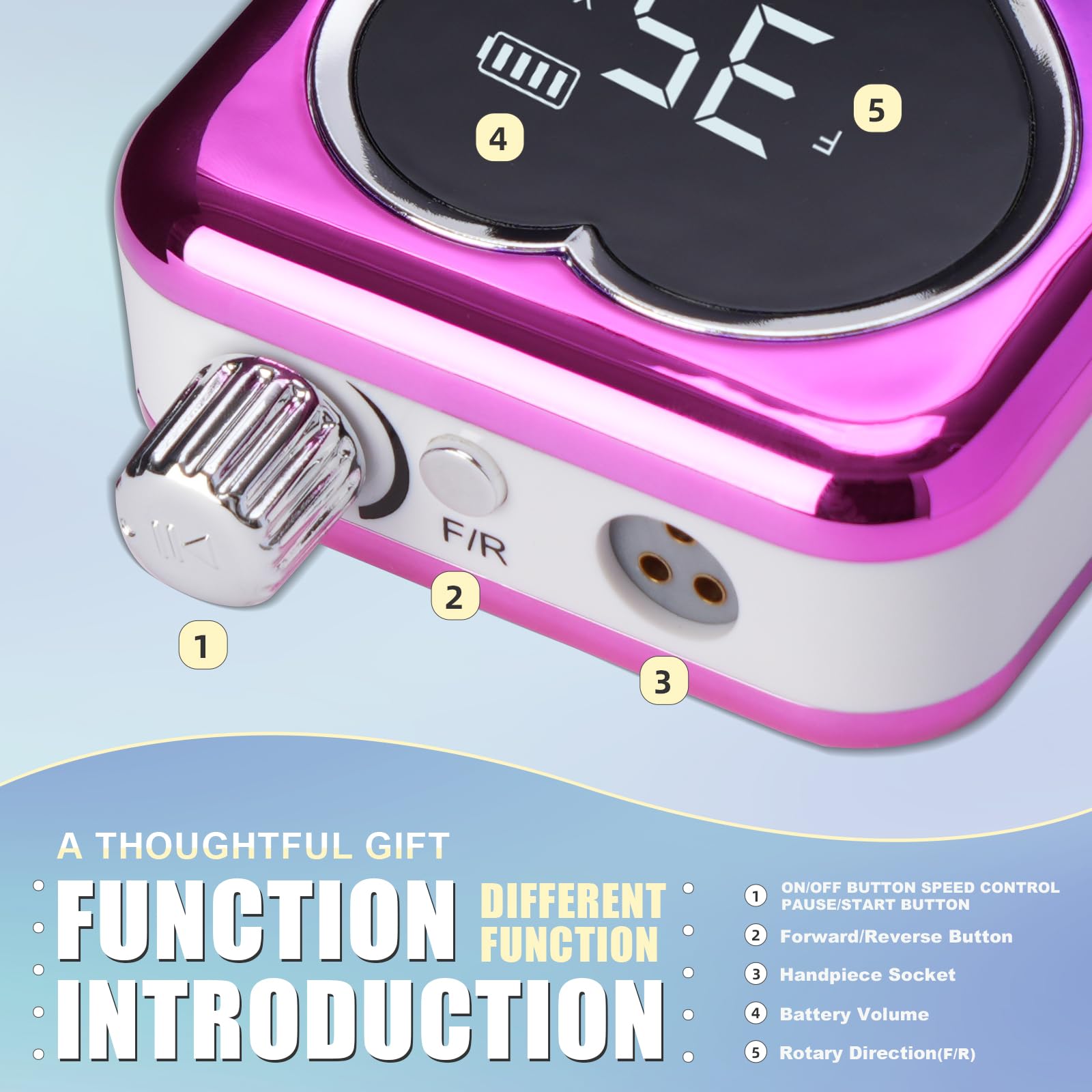 Pourcare nail drill ergonomic grip reduces hand fatigue during use.