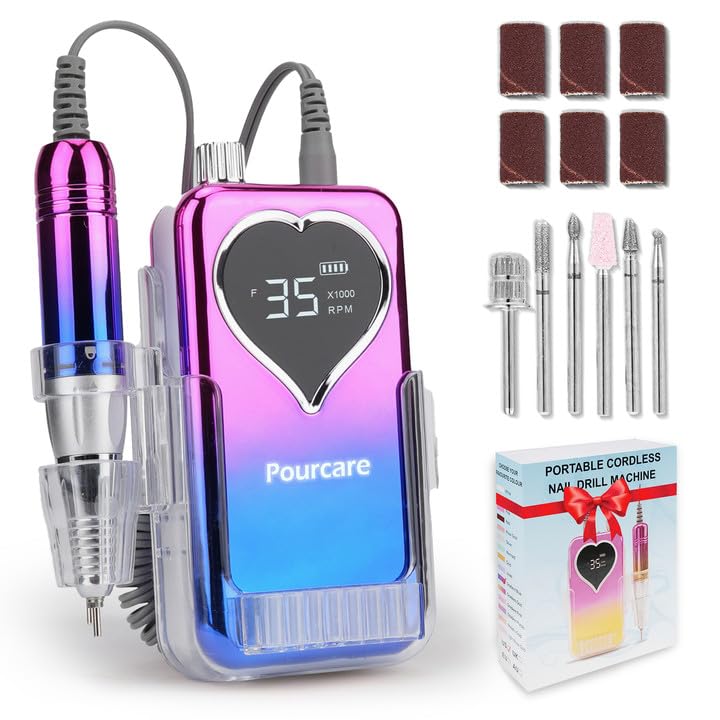 Pourcare nail drill Sunset Blue in compact form ideal for at-home manicures.