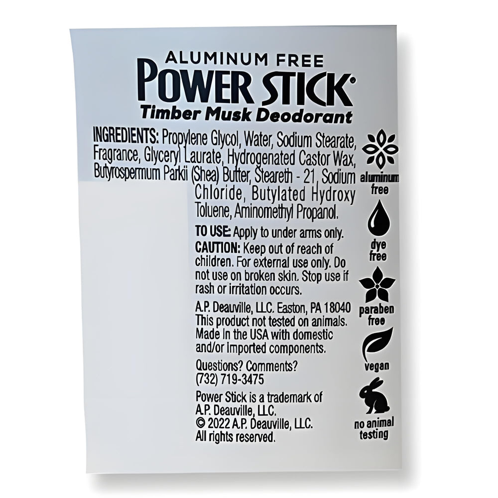 Power Stick Timber Musk application underarm image for daily protection.