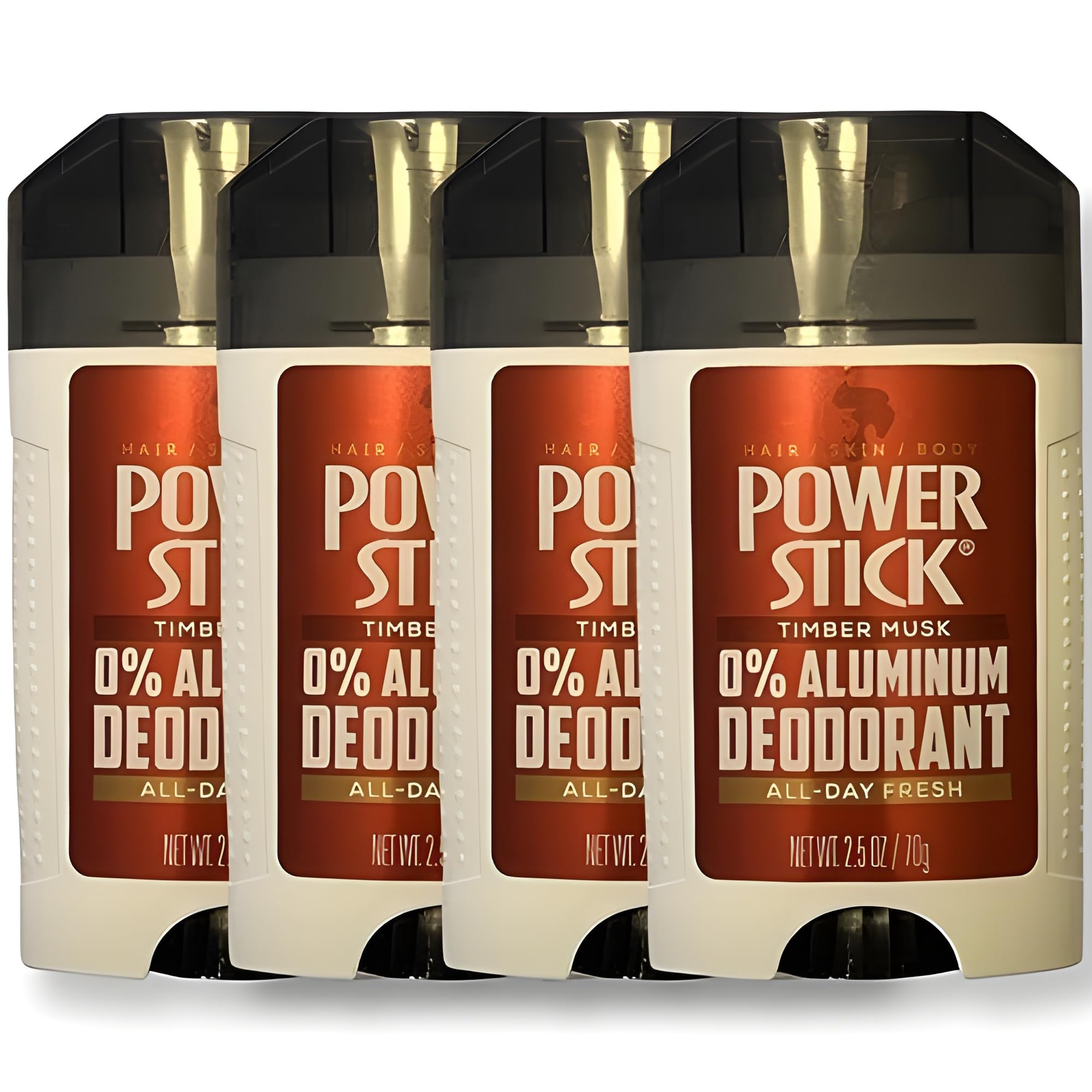 Power Stick Timber Musk closeup on label shows aluminum-free formula.