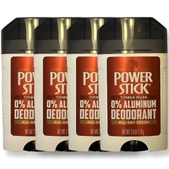Power Stick Timber Musk closeup on label shows aluminum-free formula.