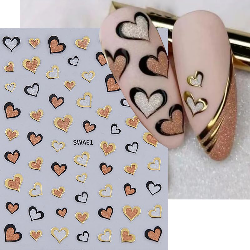 POWPOP 3D nail decals with gold edge shimmer on nails
