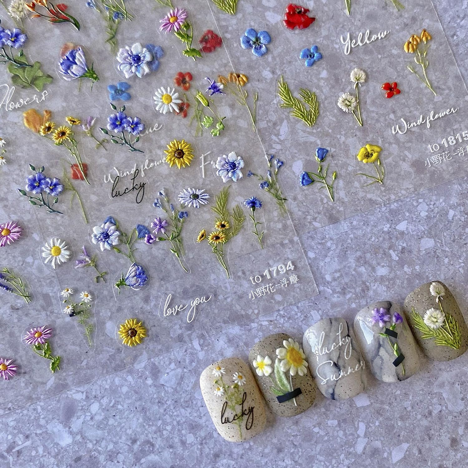 POWPOP flower nail stickers with daisies and sunflowers for fresh summer nails.
