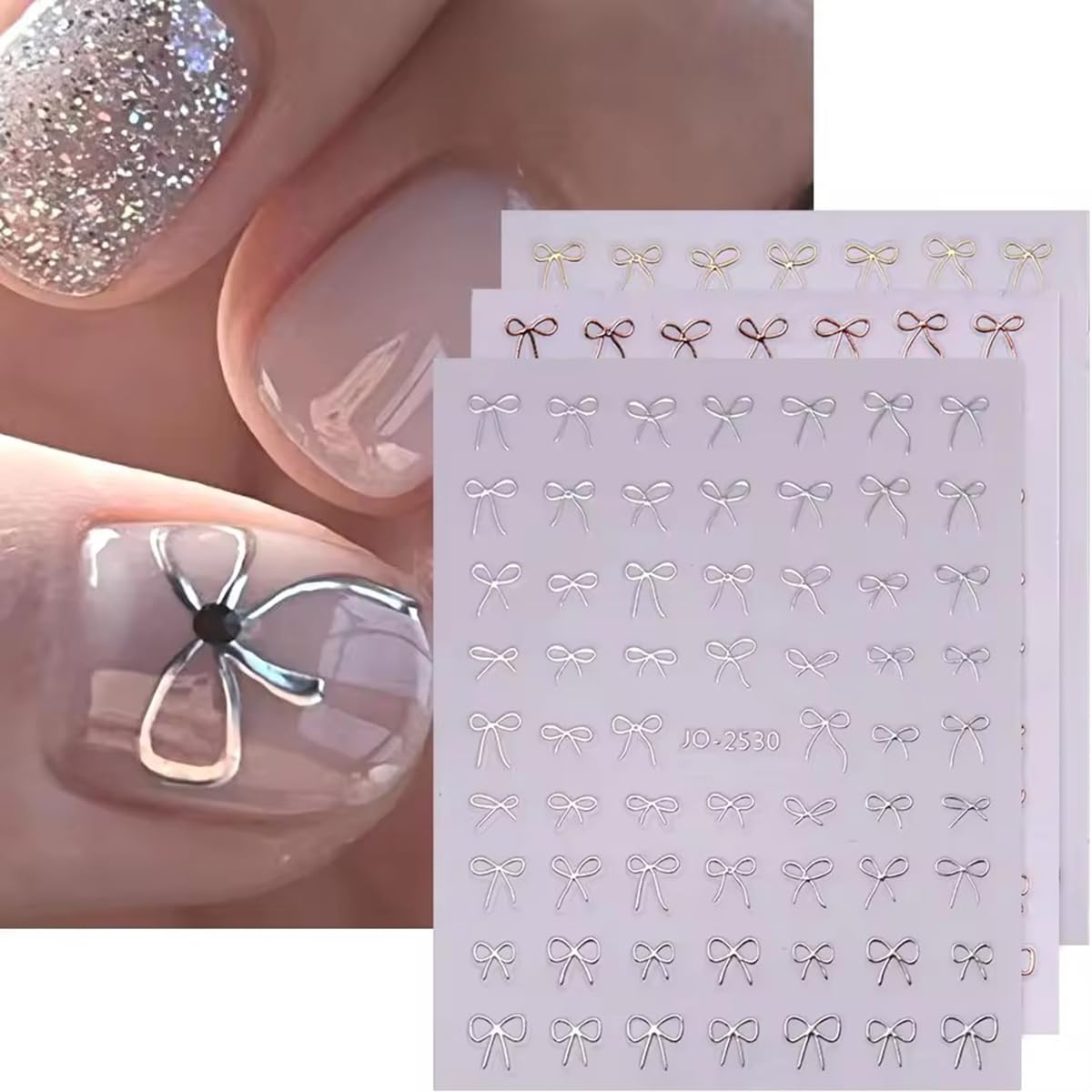 Powpop French line nail stickers featuring bow design for chic French tips.