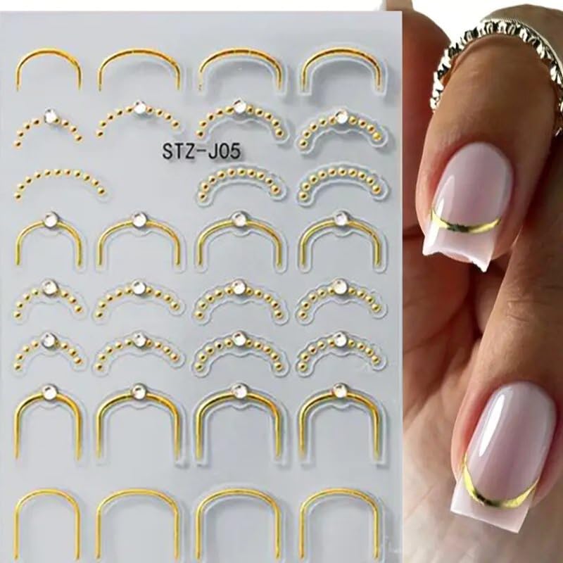 POWPOP french-tips-stripes-bow-design offers chic lines for easy French manicure.