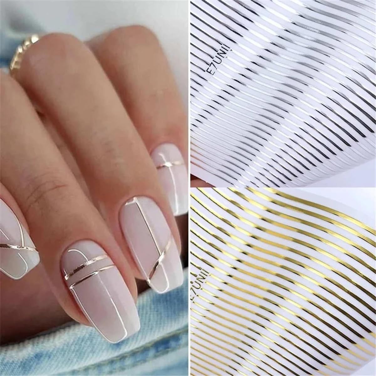 PowPop gold and silver lines stripe nail stickers for chic French tips at home.