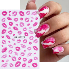POWPOP pink lips nail art stickers for bold, glossy nails